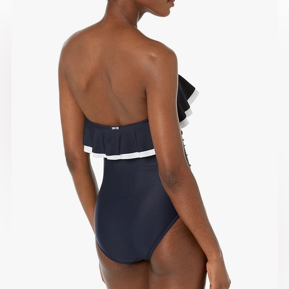 New Tommy Hilfiger Women's Bandeau One Piece Swimsuit_Navy&white_size 10 - Picture 5 of 10